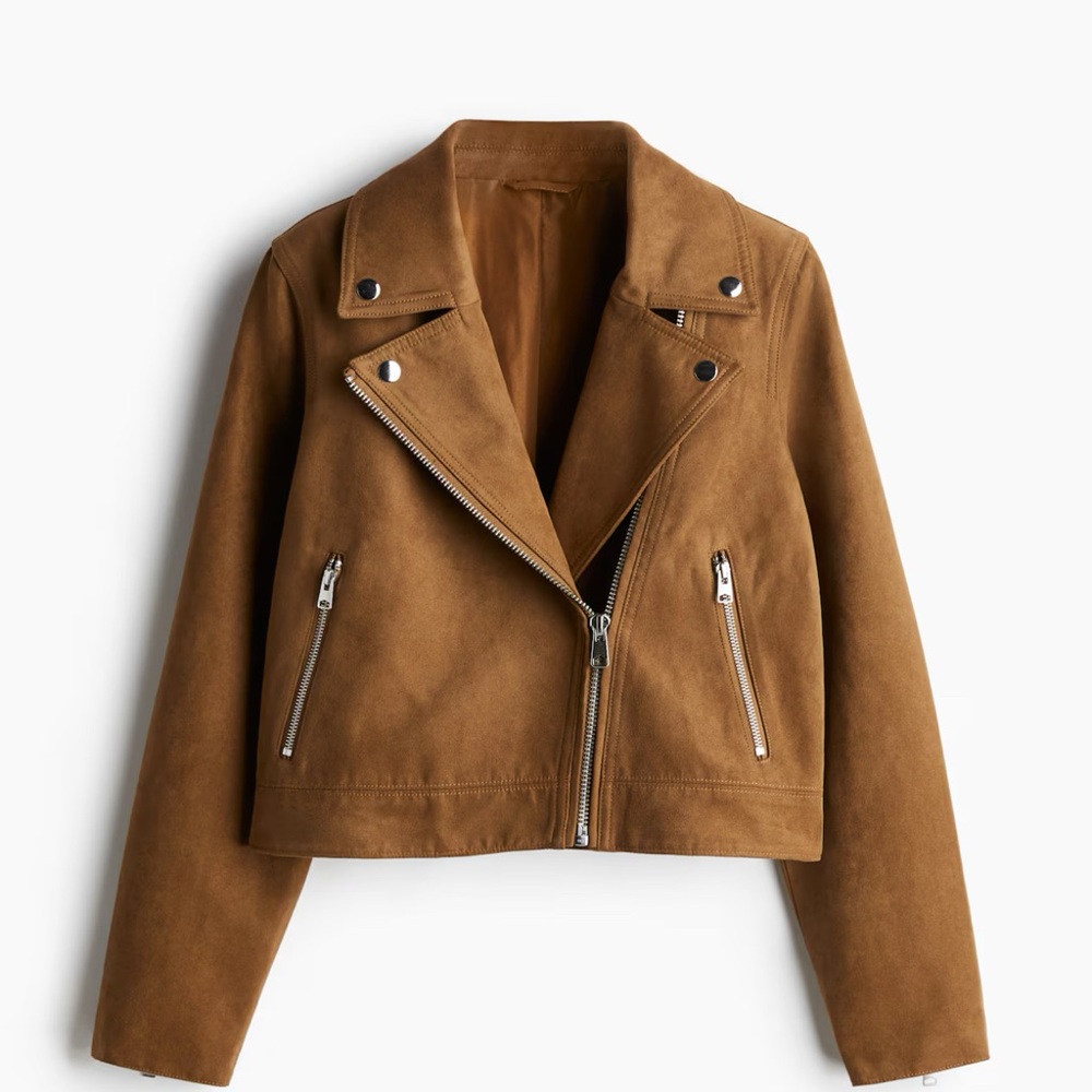 H&M Short Brown Leather Biker Jacket